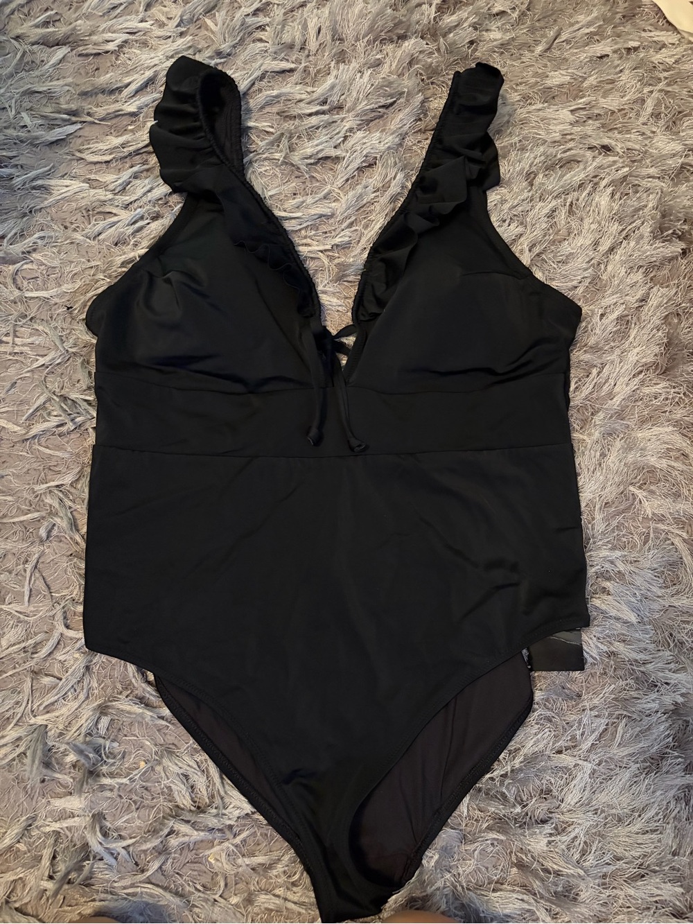 H&M Black One-Piece Swimsuit with Ruffle Straps